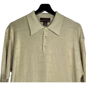 Johnston Murphy Men's Short Sleeve Sweater Knit Polo Size L 100% Silk Tan/Beige